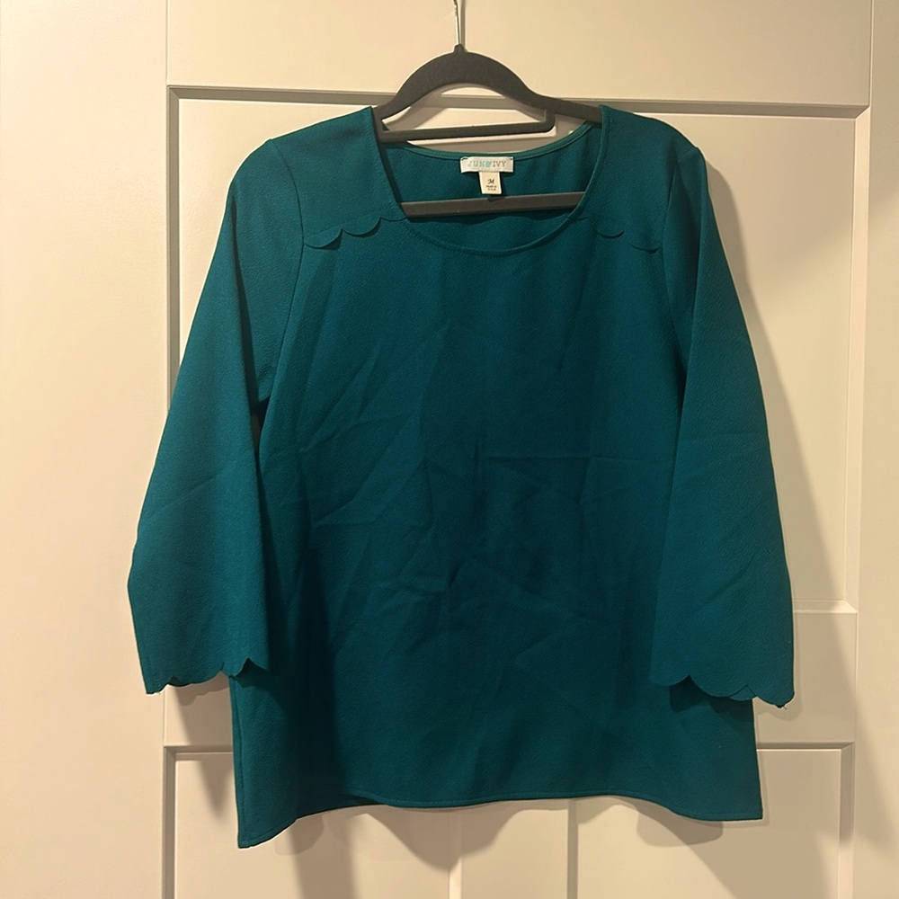 Emerald Green/Deep Teal Scalloped Blouse